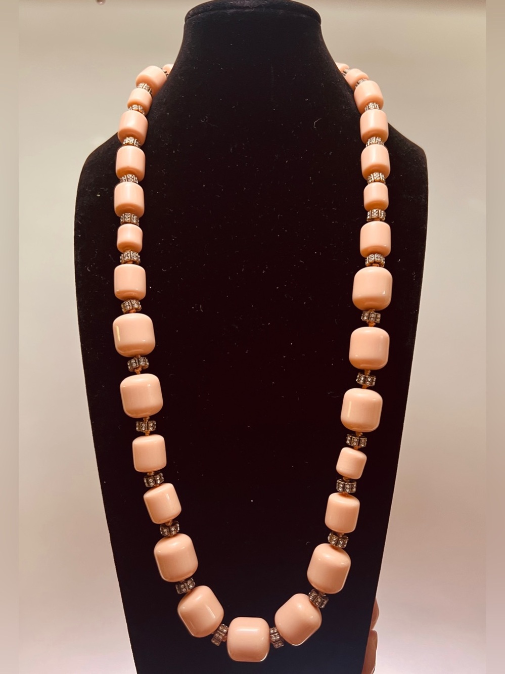 J. Crew Peach Bead Necklace with Rhinestone Spacers